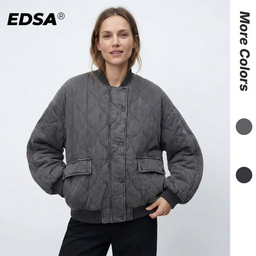 Imagen de Chaqueta Bomber Acolchada para Mujer, Abrigo Grueso y Cálido con Botones a Presión, Estilo Moderno y Elegante para Otoño e Invierno