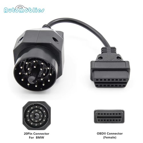 Imagen de Adaptador OBD a OBD2 de 20 pines a 16 pines con conector hembra para diagnóstico vehicular, compatible con BMW E36, E39, X5, Z3 y otros modelos
