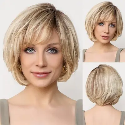 Image de Perruque Blonde Courte & Lisse - Look Naturel Instantané