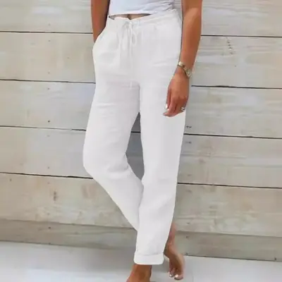 Image de Pantalon Femme Coton Lin Respirant - Taille Élastique & Coupe Baggy