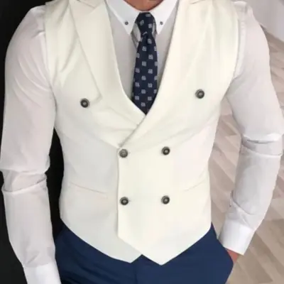 Image de Gilet Homme Ivoire Double Boutonnage - Élégant & Raffiné