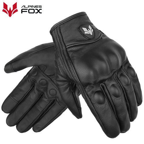 Imagen de Guantes de cuero Retro para motocicleta, Guantes protectores Vintage para hombre y mujer con pantall...