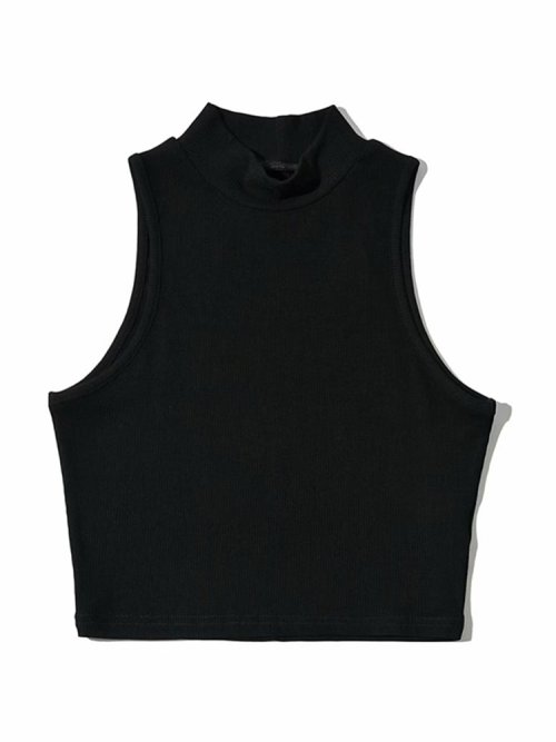 Imagen de Verano negro mujer moda Crop Top cuello alto blanco sin mangas camisetas sin mangas 5 colores