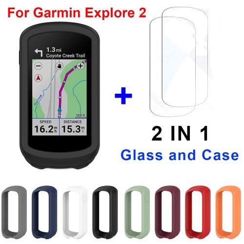 Imagen de Funda Protectora 2 en 1 para Garmin Edge Explore 2 con Película de Vidrio Templado y Funda de Silicona Suave para Ciclismo