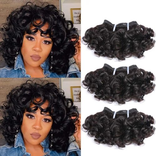 Image of 100% Human Hair Weft Extensions - Short Bouncy Curly Brazilian Deep Loose Ocean Wave Bundles for Natural Look