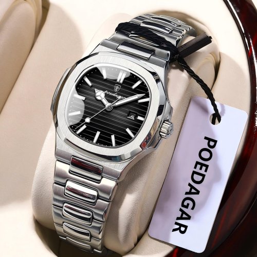 Imagen de POEDAGAR, relojes elegantes de cuarzo para mujer, Reloj de pulsera resistente al agua con fecha luminosa para mujer, Reloj de moda de acero inoxidable para mujer