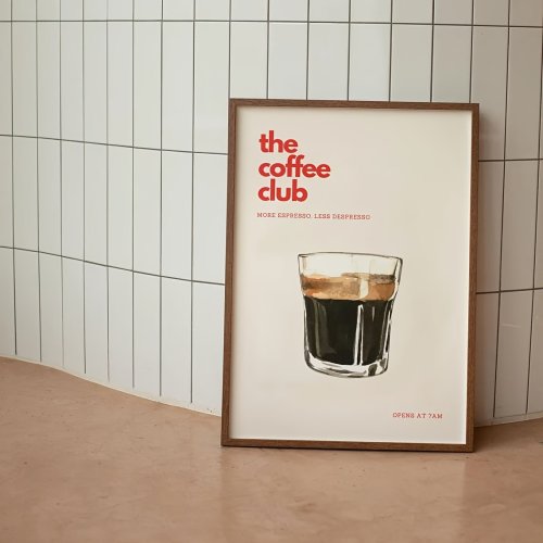 Afbeelding van Retro Coffee Club Canvas Print – Chic Food & Drink Wall Art met Beige Achtergrond voor Moderne Woonkamer en Slaapkamer Decoratie