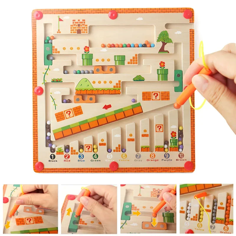 Image of Wooden Magnetic Color and Number Maze Educational Toy – Montessori-Inspired Learning Game for Kids with Color Matching and Problem Solving Activities