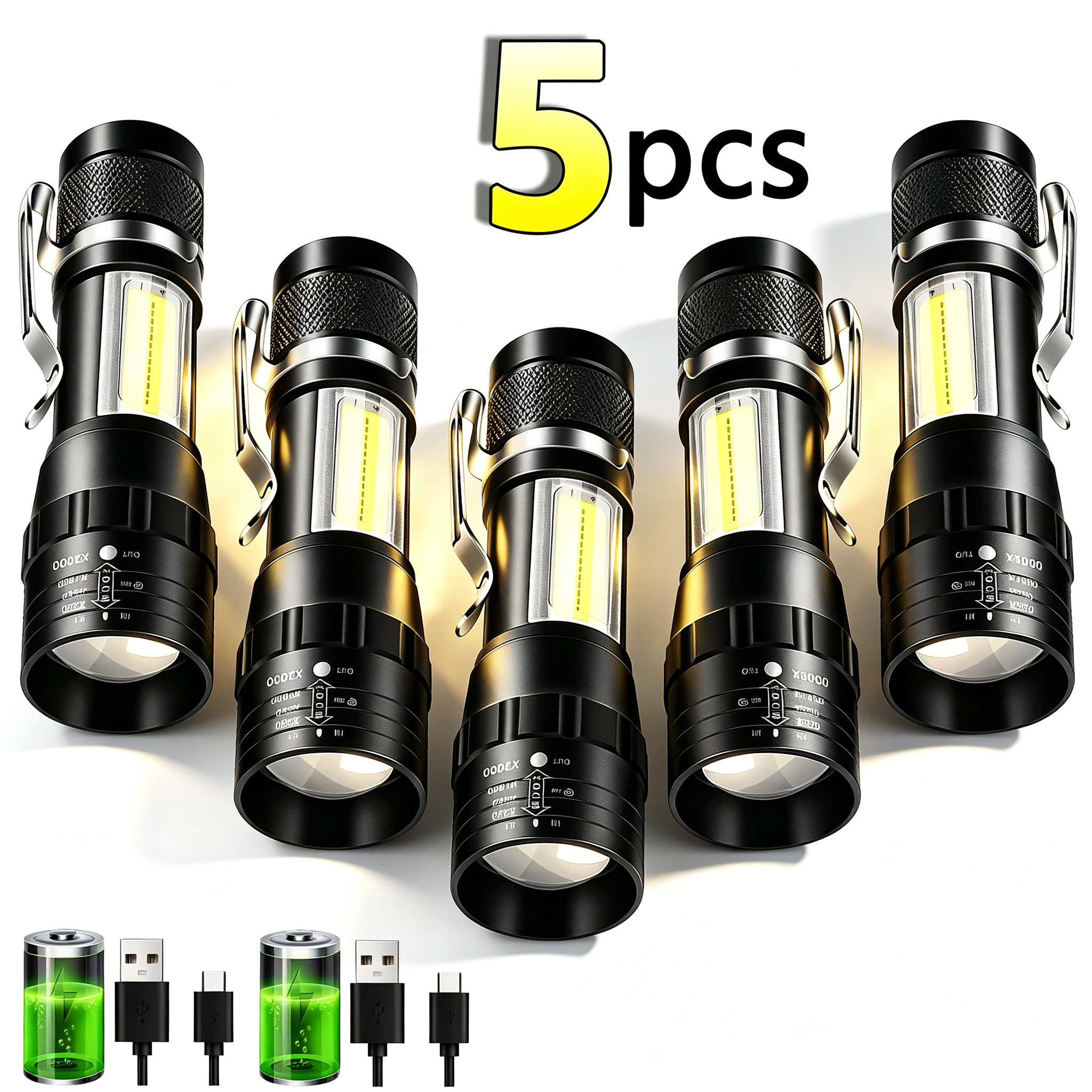 Image of COB+XPE Mini Portable Flashlight Zoomable Small Torch USB Rechargeable Outdoor Camping Fishing Long Range Emergency Lantern