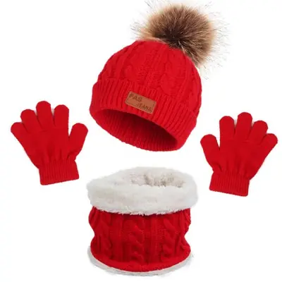 Image de Ensemble Hiver Bébé - Chapeau, Écharpe & Gants Tricotés