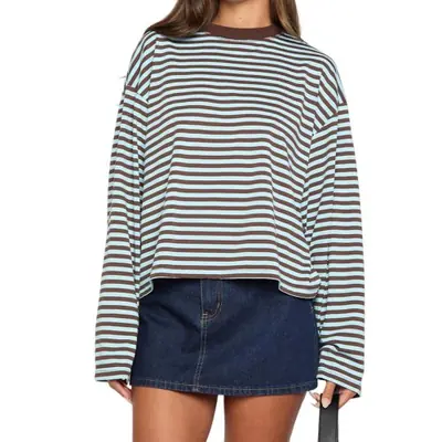 Image de Sweat-Shirt Rayé Vintage Oversize Femme - Style Y2K