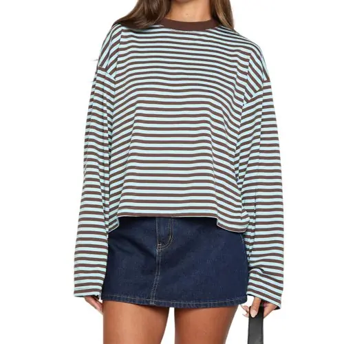 Image de Sweat-Shirt Rayé Vintage Oversize Femme - Style Y2K