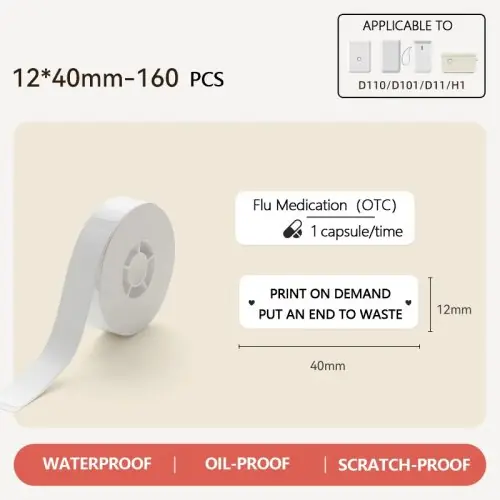 Image de Mini Imprimante Thermique Portable - Rouleau Étiquettes Blanches Anti-Huile