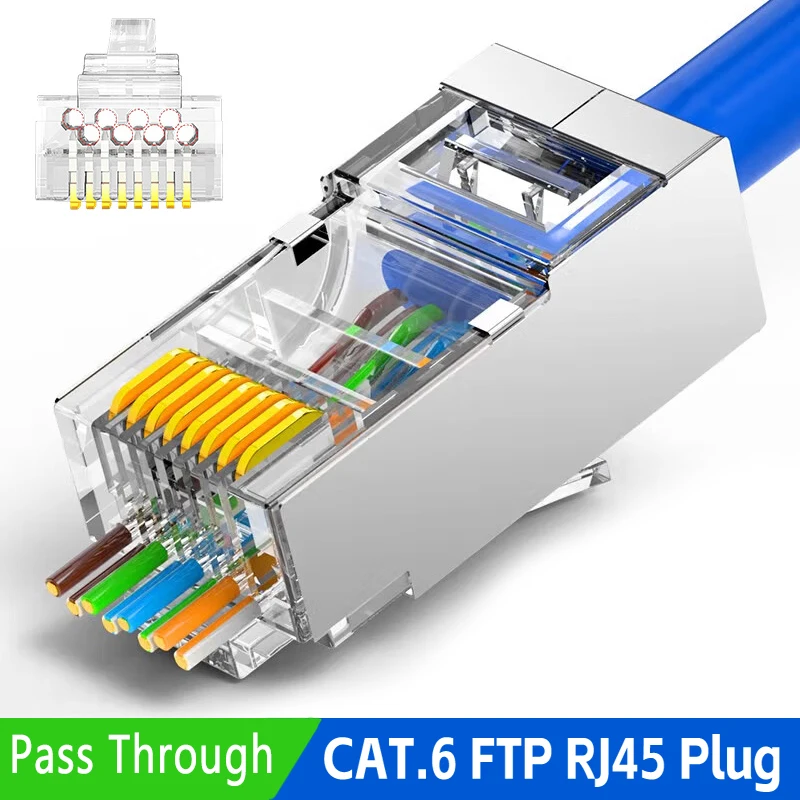 Image de Connecteur RJ45 Cat6 Blindé Plaqué Or - Haute Performance