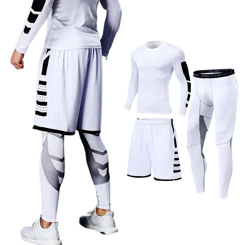 Immagine di Tuta da Corsa Uomo Completa per Allenamento Fitness – Set Sportivo con Leggings a Compressione, Pantaloni Attillati e Rash Guard in Lycra