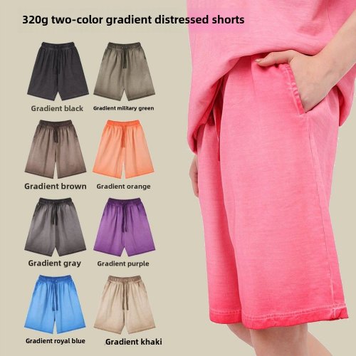 Image of Men's Retro Washed Five-Point Shorts – Gradual Color Change Design for Sports & Fitness