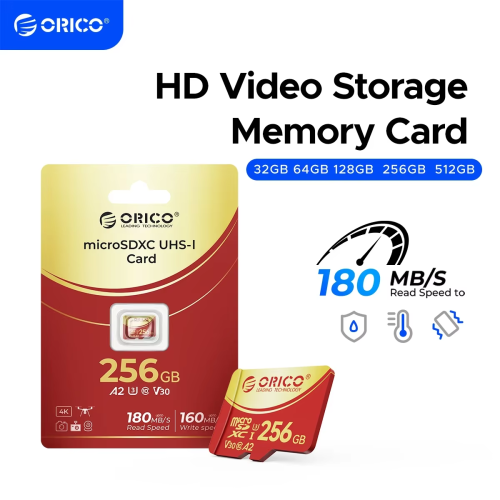 Bild von ORICO 64 GB microSDXC UHS-I-Speicherkarte, 180 MB/s, 4K-UHD-Recodierung, U3, Class10, V30, A1, Micro SD für Action-Kamera, Dashcam