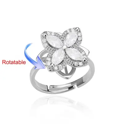 Image de Bague d'Anxiété Rotative 4 Trèfles - Or & Acier Inoxydable