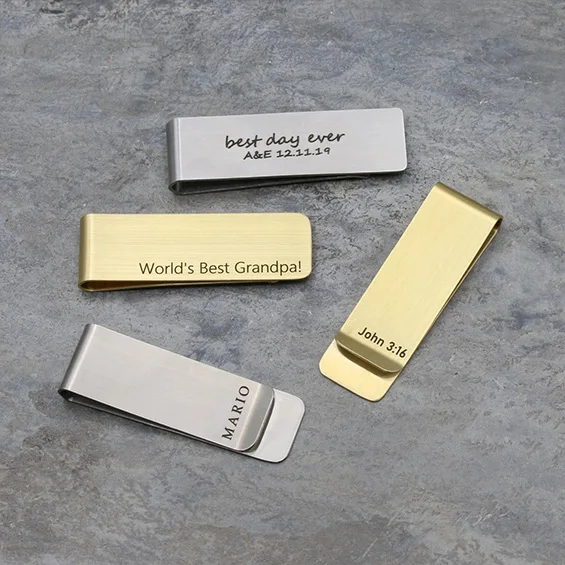 Immagine di Portafoglio con Fermasoldi Personalizzato Inciso - Regalo Originale per Papà o Marito