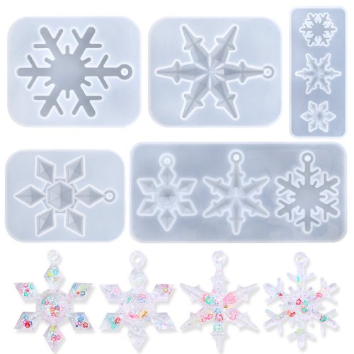 Imagen de Molde de resina Epoxy de copo de nieve, herramientas de fundición, molde de copo de nieve de silicona, herramientas para hacer joyería hecha a mano, manualidades DIY, moldes de resina Epoxy
