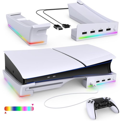 Image of IPEGA Horizontal Stand with RGB LED Light for P5 Slim & P5 Pro - 14 Color Modes, 4-Port USB Hub, Premium Gaming Console Accessory