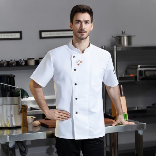 Image of Breathable Black and White Chef Uniform for Men and Women – Professional Kitchen Cooking Jacket for Restaurant Cooks and Food Service Staff