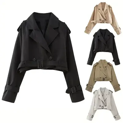 Image de Blazer Court Femme à Double Boutonnage avec Ceinture