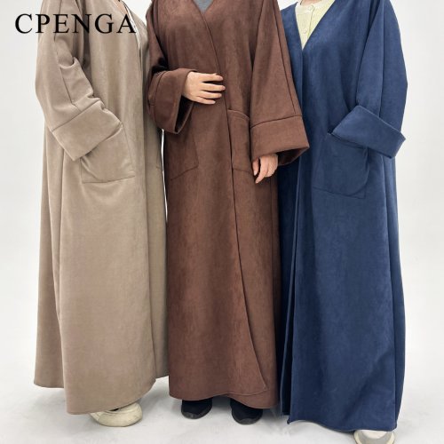 Image of Elegant Saudi Arabia Muslim Modest Cardigan for Women – Ramadan Dubai Kimono Abaya Dress Luxury 2024 Islamic Warm Turkey Robe