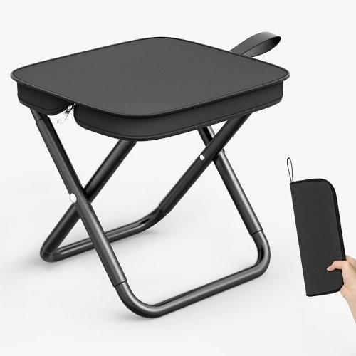 Image of Ultra-Portable Lightweight Folding Chair with Durable Iron Alloy Frame – Perfect Outdoor Camping, Picnic, and Travel Stool for Teens & Adults, Includes Carry Bag