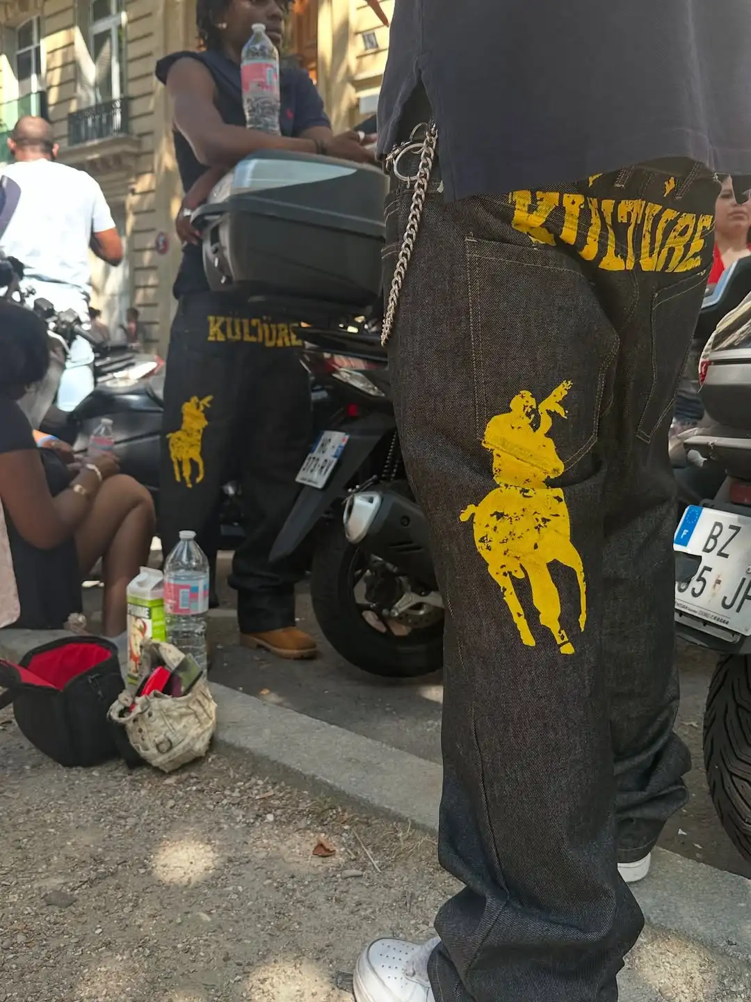 Image of Popular Harajuku American Fashion Y2K Knight Yellow Pattern Printed Jeans Men's Summer Casual Street Trousers Hip Hop Rap Style
