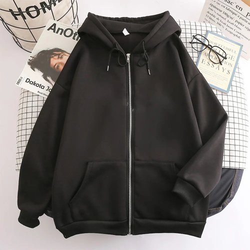 Bild von High Street Hoodie Männer Einfarbig Zip Up Langarm Lose Jacke Mäntel Casual Mit Kapuze Sweatshirt Y2K Mode Outdoor Kleidung