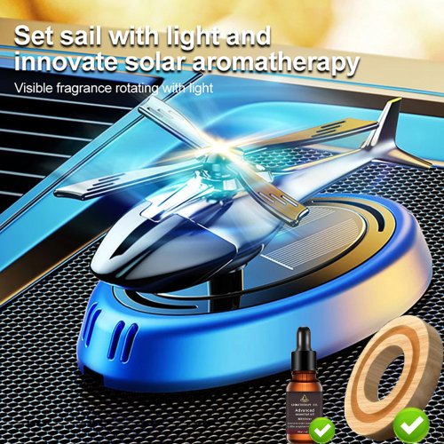 Imagen de Difusor de Aromaterapia Solar con Helicóptero Giratorio para Coche – Ambientador Natural con Fragancia de Madera y Energía Solar