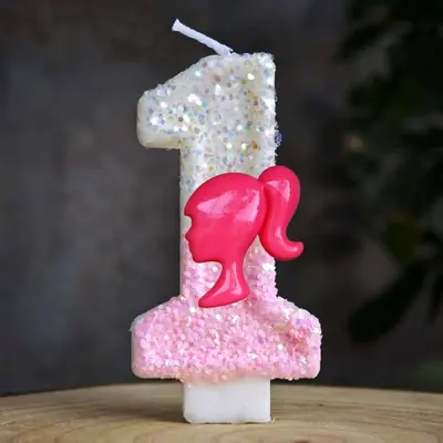 Image de Bougie Anniversaire Barbie avec Paillettes Roses & Rouges