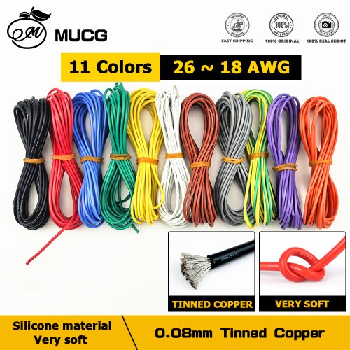 Zdjęcie Przewody silikonowe ultra miękkie w 11 kolorach – odporną na ciepło, 18AWG–26AWG, idealne do projektów LED i elektroniki DC