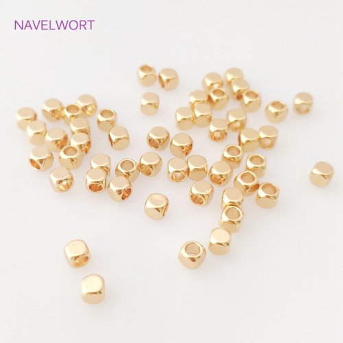 Image of Natural Gold-Plated Hollow Cube Spacer Beads in 2mm, 3mm, and 4mm Sizes – Premium Brass Jewelry Making Components for DIY Craft Projects