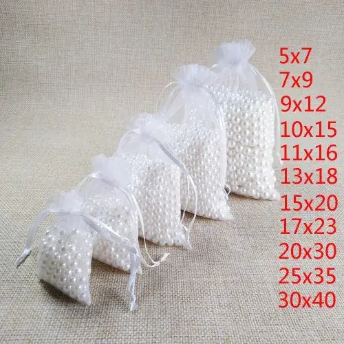 Image de Sacs Organza Blancs - Lot de 100 Pcs pour Bijoux et Cadeaux
