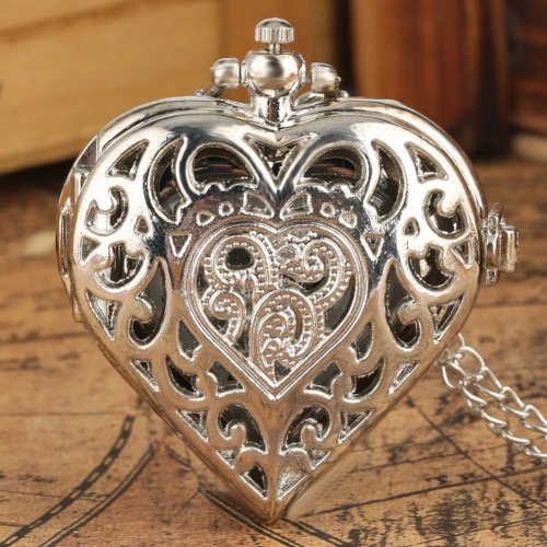 Afbeelding van Stijlvol romantisch hartvormig diamanten quartz damesketting zakhorloge souvenircadeau voor meisjes