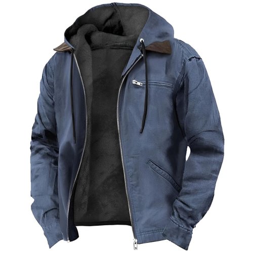 Men's Autumn Winter Hooded Cotton Velvet Zipper Hoodie Jacket with Pockets – Casual Sweatshirt Coat for Everyday Wear