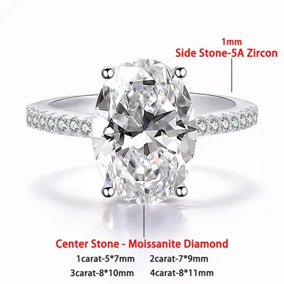 Image de Bague de Fiançailles Moissanite Ovale - Argent S925 & Halo Caché