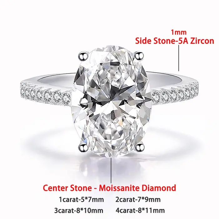Image de Bague de Fiançailles Moissanite Ovale - Argent S925 & Halo Caché