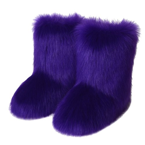 Image of 2025 Women Winter Faux Fur Boots Woman Fluffy Plush Warm Snow Boots Luxury Footwear Girls Furry Fur Bottes Fashion Winter Shoe