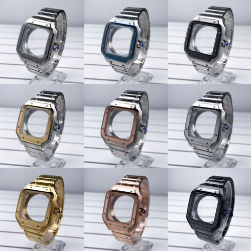 Image of 38mm Black Gold Stainless Steel Square Watch Case Modification Kit for NH35/NH36 Movement - Perfect SKX Watch Mod Accessory