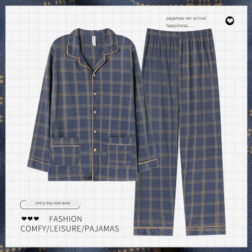 Immagine di Pigiama Uomo in Cotone 2 Pezzi con Cardigan a Maniche Lunghe, Indumenti da Notte Autunno Primavera, Taglie Plus Size 4XL 5XL, Abbigliamento Casa Maschile
