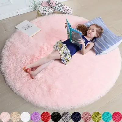 Image de Tapis Rond Doux pour Chambre d'Enfant - Princesse & Château