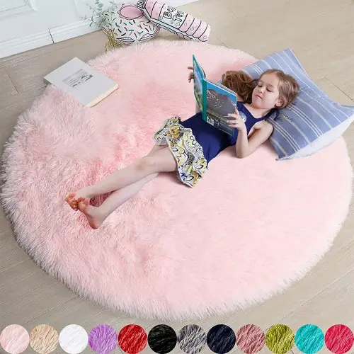 Image de Tapis Rond Doux pour Chambre d'Enfant - Princesse & Château
