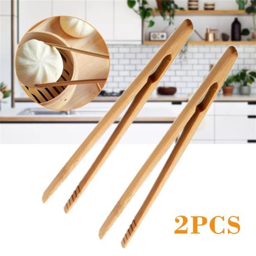 Immagine di 2 pezzi 18 cm legno di bambù legno cibo toast pinze per insalata tostapane pancetta zucchero ghiaccio tè pinze clip per tè stoviglie per la cucina