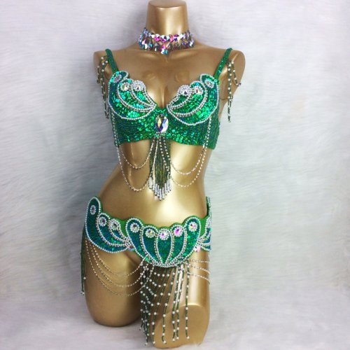 Immagine di Costume da Danza del Ventre per Donne con Top e Cintura in Rilievo – Set Sexy per Performance e Carnevale
