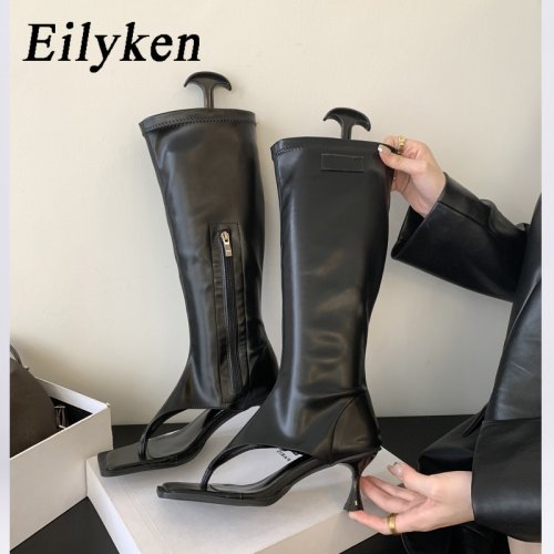 Bild von Elegante Kniehoch-Stiefel für Frauen – Schwarz, Spitze, Reißverschluss
