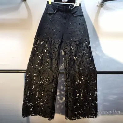 Image de Jeans Dentelle Noire Été 2025 - Style Européen & Perles