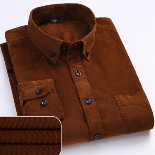 Afbeelding van 100% Katoen Heren Corduroy Overhemd Lange Mouw Casual Regular Fit Business Dress Shirt Comfortabele Zak Kleding voor Mannen in Grote Maten 7XL en 6XL
